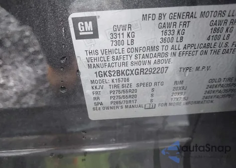 2016 GMC Yukon Slt из США, поврежденный, VIN 1GKS2BKCXGR292207